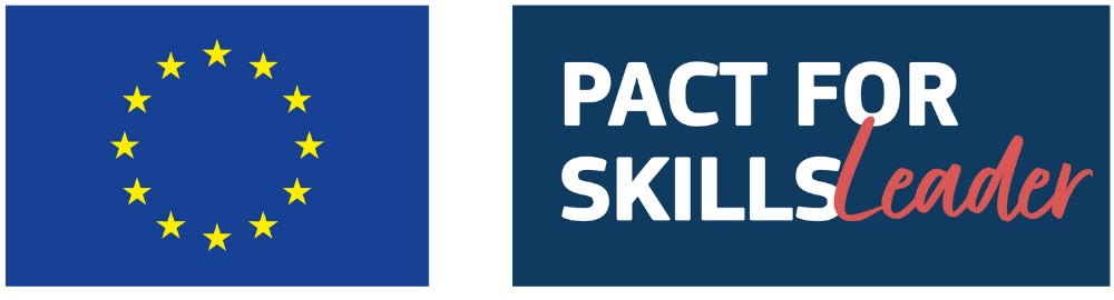 European Union flag and the Pact for Skills Leader mark